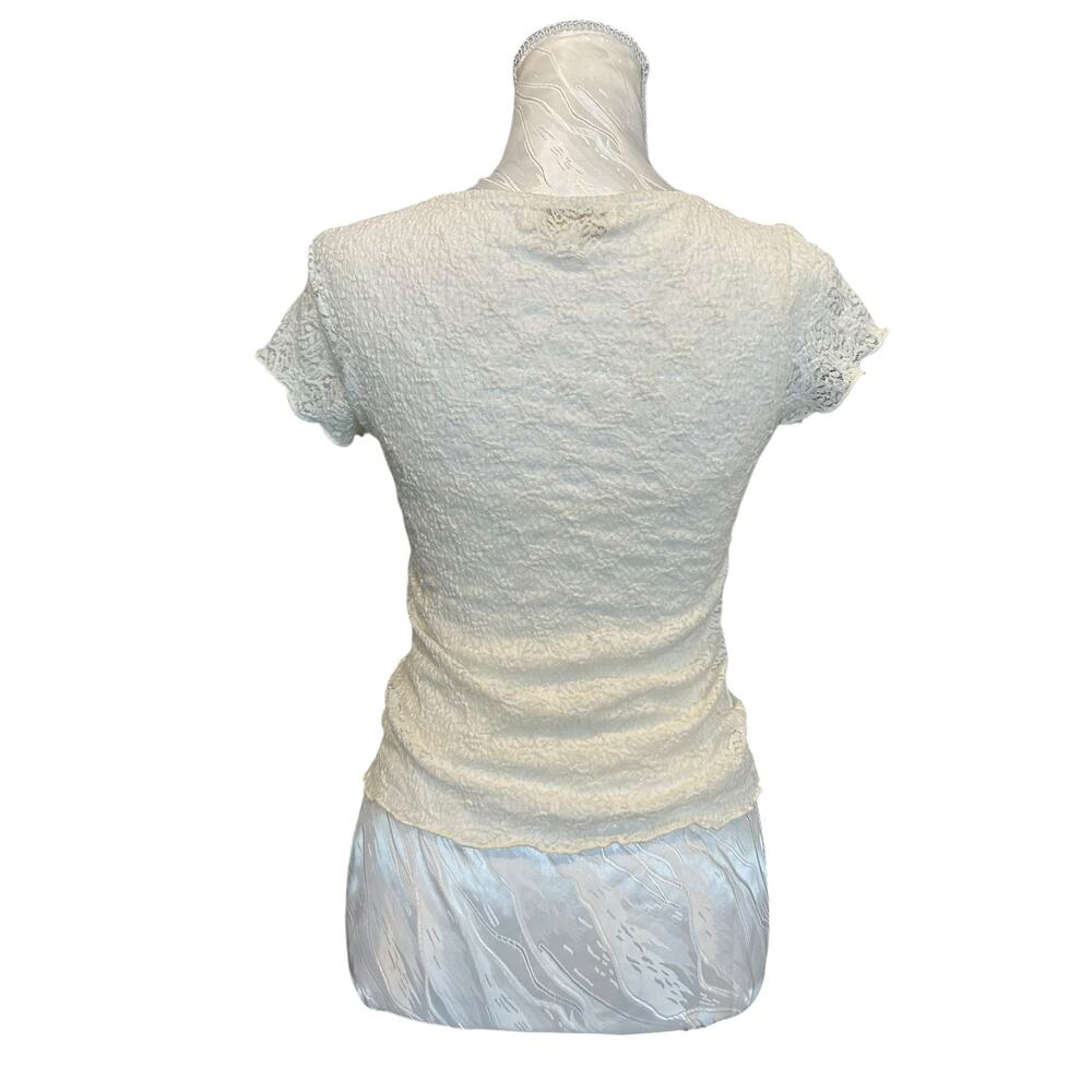 Cream Lace Fitted Scoop Neck Cap Sleeve Tassel Top XS - Picture 10 of 16